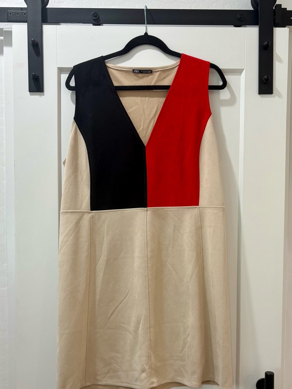 Zara Colorblock V-Neck Suede-Like Sleeveless Dress